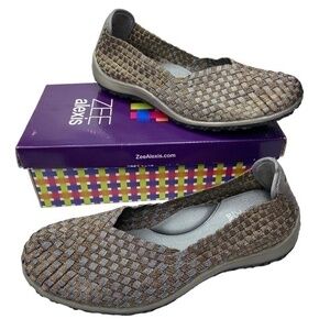 ZEE Alexis Shoes Sugar Pewter Bronze Metallic Stretchy Woven Slip On Flats